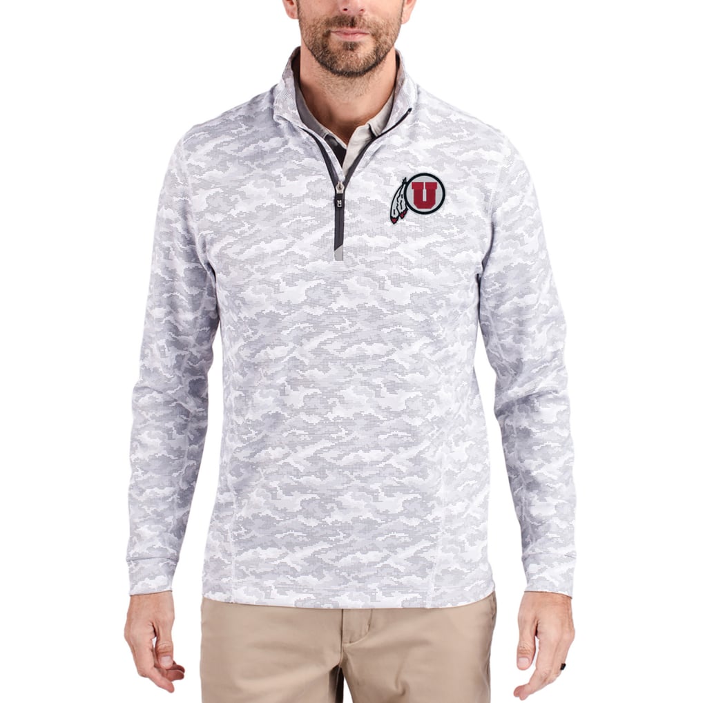  Utah Utes Cutter & Buck Traverse Stretch Eco Camo DryTec Tri-Blend Quarter-Zip Pullover - Gray